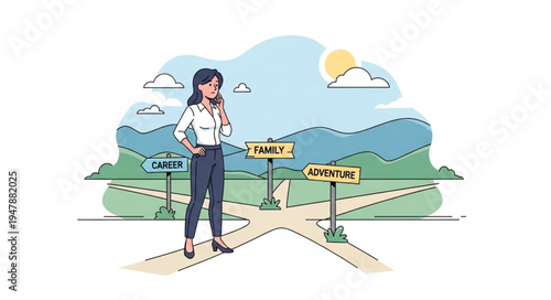 Woman Standing at Crossroads Decision.