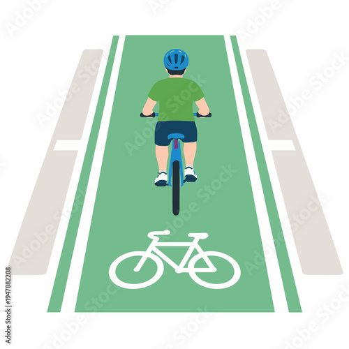 Cyclist riding on dedicated bike lane illustration