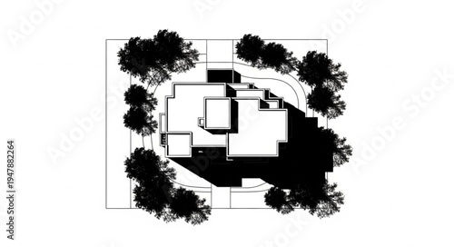 Architectural Plan of a Modern House Surrounded by Trees.