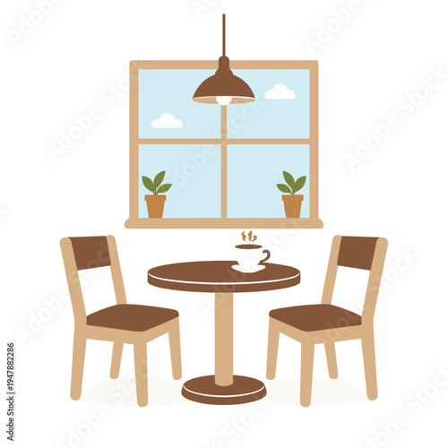 Cozy cafe interior with table and chairs illustration