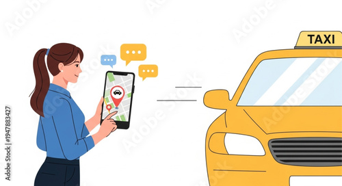 Woman ordering taxi on phone.