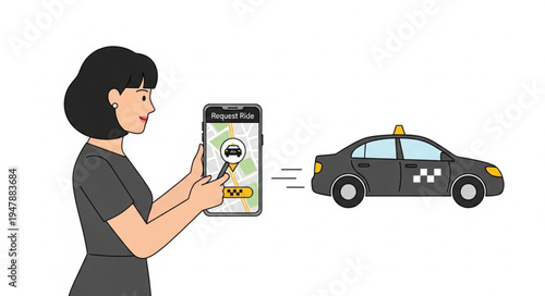 Woman orders taxi with smartphone.