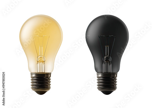 Two light bulbs, one lit, one unlit