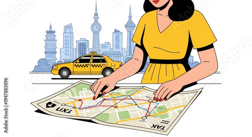 Woman planning city trip route.