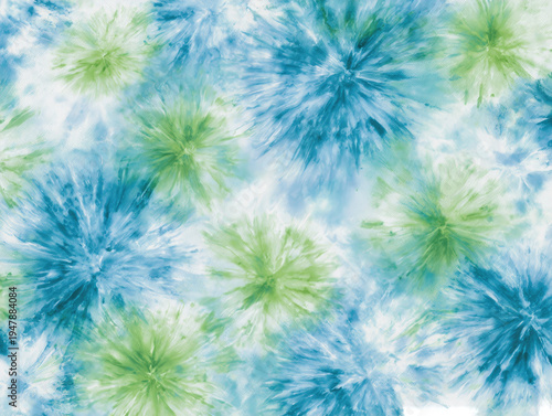 Abstract tie-dye pattern in teal and lime green