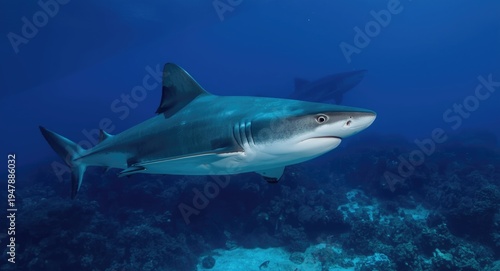 Wallpaper Mural Copy space included with blue shark in marine habitat Torontodigital.ca