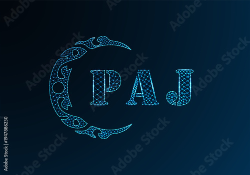 Low poly letter logo PAJ design. PAJ letter logo low poly vector design on blue color gradient background. PAJ logo low poly design