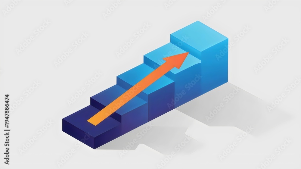 Fototapeta premium Navy and cyan staircase with climbing arrow – Perfect for data visualization, progress reports, or digital transformation.