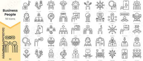 Simple Outline Set of Business People Icons. Thin Line Collection contains such Icons as maintenance, management, manager, naturalist, networking and more