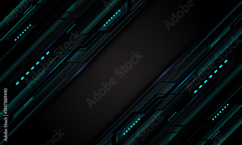 Abstract black blue circuit board technology connected lines electronics elements computer digital background vector