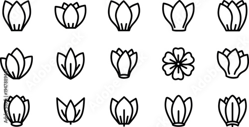 Black line of tulip and flower line black white 1 symbol