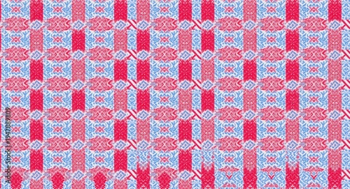 dynamic patchwork pattern combining red white and blue with zigzag details