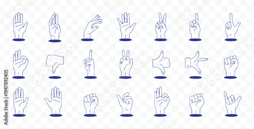 Universal Hand Gestures Vector Icon Set. Diverse Line Art Collection for Communication, UI and Interaction Symbols.