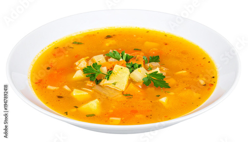 vegetable soup in a bowl isolated on transparent background.