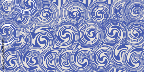 Blue wavy lines abstract background. Trendy psychedelic retro style backdrop. Waves, swirl and twirl pattern. Twisted distorted vector texture.
