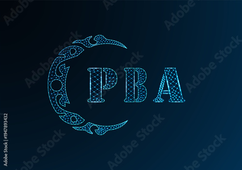 Low poly letter logo PBA design. PBA letter logo low poly vector design on blue color gradient background. PBA logo low poly design