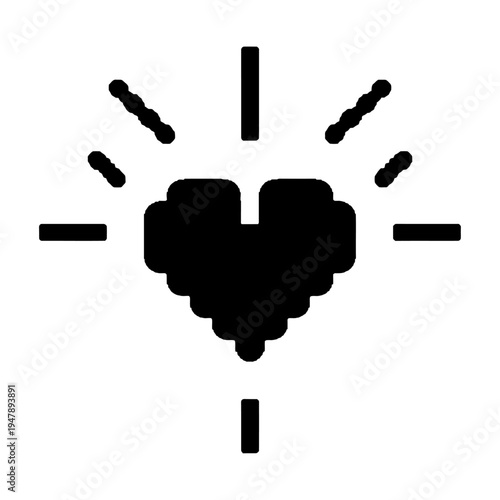 Vector heart icon with radiating lines and rays of light emanating from the center