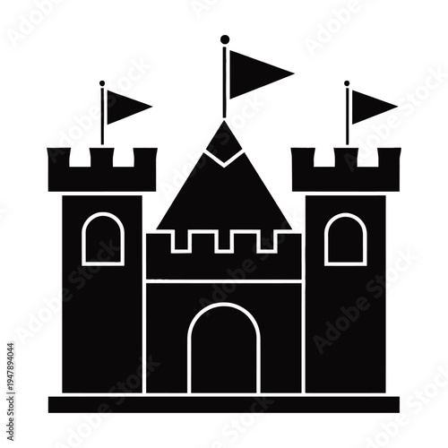 Vector of a medieval castle with three towers and flags