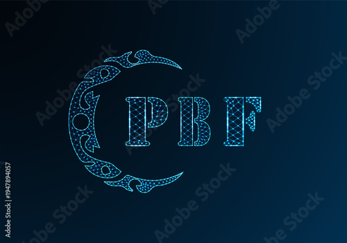 Low poly letter logo PBF design. PBF letter logo low poly vector design on blue color gradient background. PBF logo low poly design