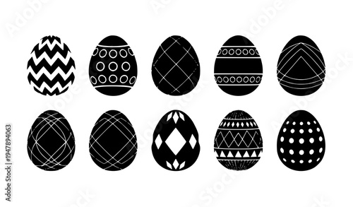 Decorative red Easter egg collection with white geometric ornament patterns flat vector illustration isolated on white