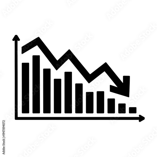 Vector graphic showing a declining stock market with falling bar graph
