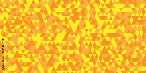Abstract geometric wall tile and metal cube background triangle wallpaper. Seamless geometric pattern low polygon backdrop background. Orange and yellow diamond overlap polygonal background.