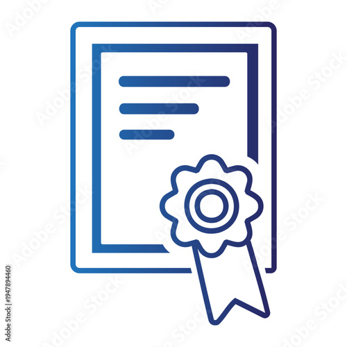 Certificate icon with blue outline and rosette award on document