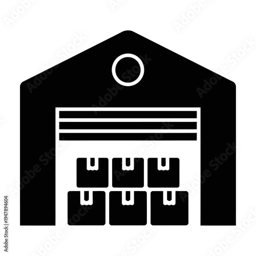 Vector icon of a warehouse with boxes stored inside