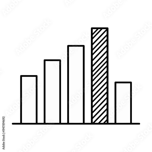 Vector bar graph illustrating data trends with varying heights and a striped bar for emphasis