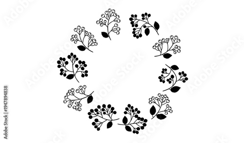 Decorative berry plant silhouette branches forming botanical design elements vector set isolated on white
