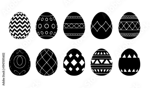 Minimal red Easter eggs with white geometric patterns modern holiday vector illustration isolated on white background