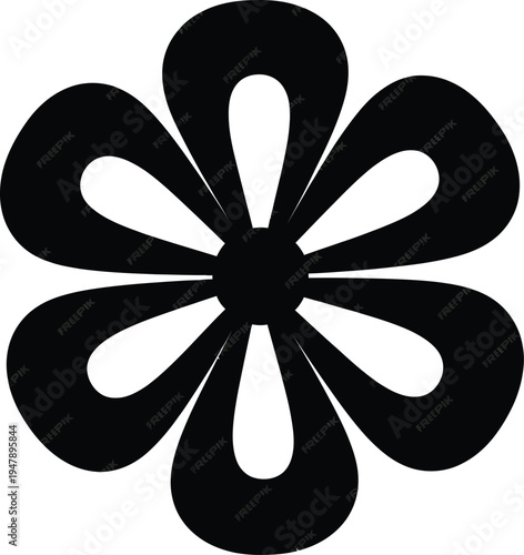 Black six petal flower on white background six petals symmetrical