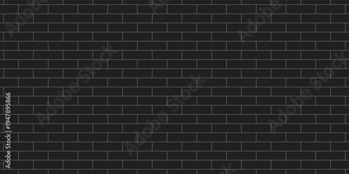 black brick wall texture, seamless cladding pattern for interior decoration, kitchen backsplash, plastic panel, building outdoor design. Abstract minimal background, vector eps 10