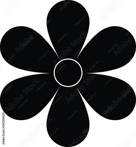 Black six petal flower with white circle center simple