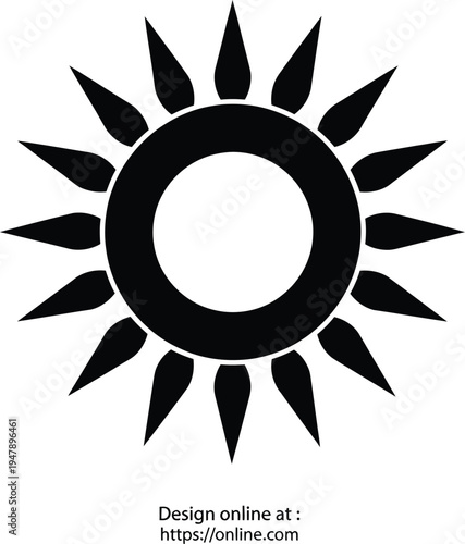 Black sun with sharp rays and a white circle center sun solar symbol celestial body black and white simple
