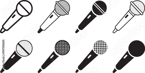 Various microphone in black and white microphones audio equipment music recording