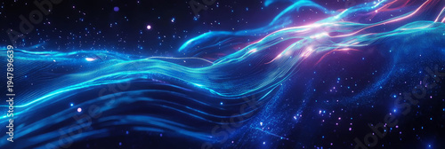 Futuristic dynamic technology wallpaper with glowing blue outlines and neon light stripes, high-tech digital background