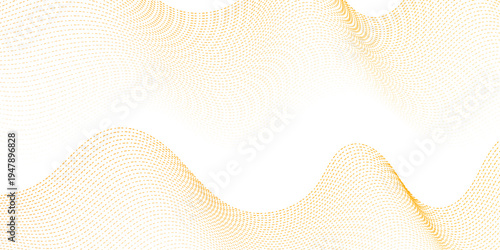Yellow background with waves smooth flowing lines and halftone pattern on white background. Technology communication concept digital  background lines wave abstract stripe design.