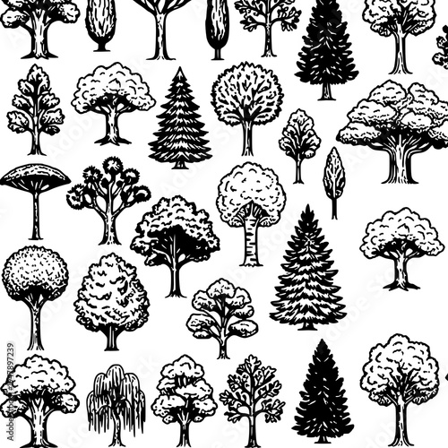 Lush serene trees illustration for nature, environment, and eco-friendly themes