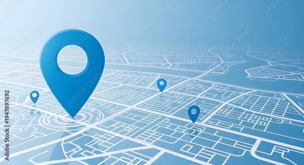 Fototapeta premium Blue GPS Location Pin on Digital Map – Geolocation Navigation Technology Background with copy space