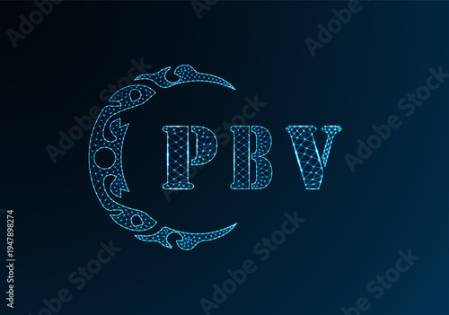 Low poly letter logo PBV design. PBV letter logo low poly vector design on blue color gradient background. PBV logo low poly design