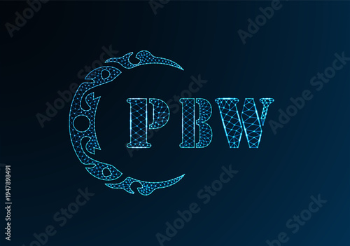 Low poly letter logo PBW design. PBW letter logo low poly vector design on blue color gradient background. PBW logo low poly design