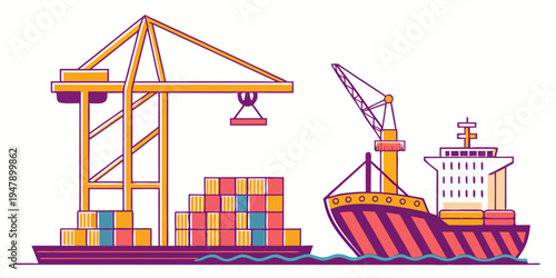 A cargo ship with containers and cranes Vector