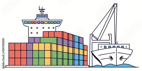 A large cargo ship with colorful shipping containers Vector