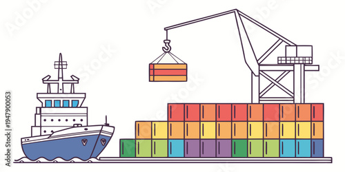 A cargo ship loading colorful shipping containers Vector