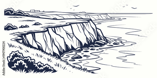 A rocky cliff by the sea Vector