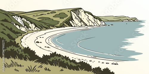 A scenic coastal road with a body of water Vector