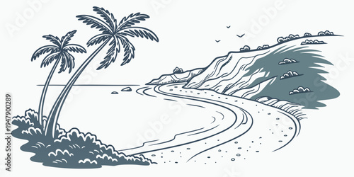 A tropical island with palm trees and a sandy beach Vector