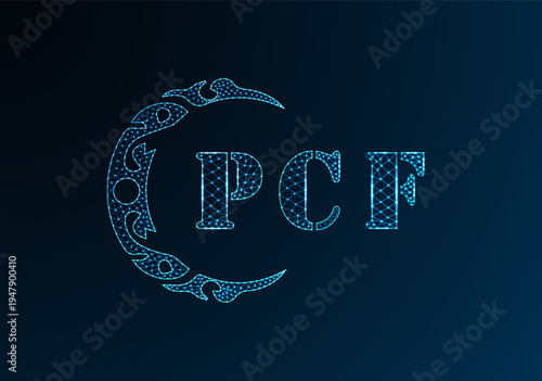 Low poly letter logo PCF design. PCF letter logo low poly vector design on blue color gradient background. PCF logo low poly design