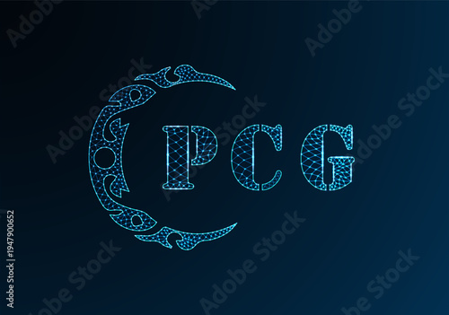 Low poly letter logo PCG design. PCG letter logo low poly vector design on blue color gradient background. PCG logo low poly design